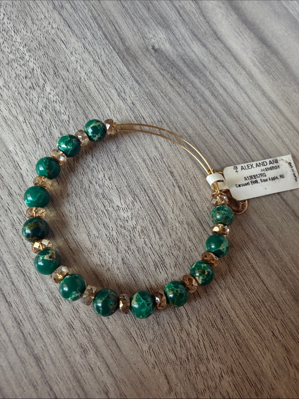 Alex and Ani Emerald Green and Gold Beaded Bracelet